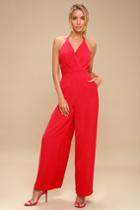 Ravina Red Halter Wide-leg Jumpsuit | Lulus