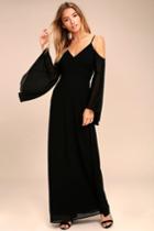 Lulus | Glamorous Greeting Black Maxi Dress | Size Large | 100% Polyester