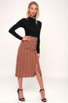 In Stride Rust Orange Striped Button-front Pencil Skirt | Lulus