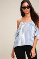 Clemence Blue And White Striped Off-the-shoulder Top | Lulus