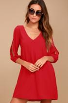 Lulus | Shifting Dears Red Long Sleeve Dress | Size Medium | 100% Polyester