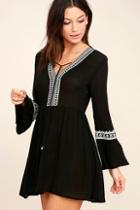 Lulus Daydreaming Of You Black And White Embroidered Dress