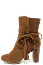 Breckelle's Collette Tan Suede High Heel Ankle Booties