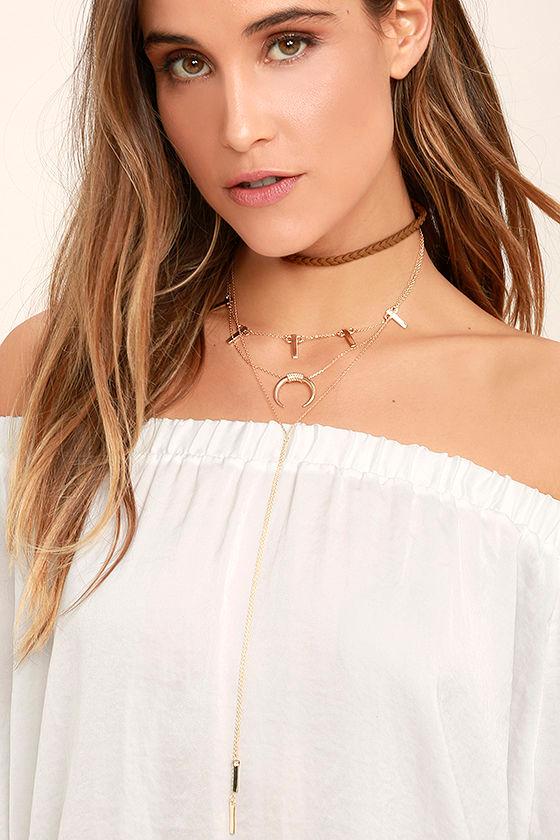 Lulus | In Unison Brown And Gold Layered Choker Necklace