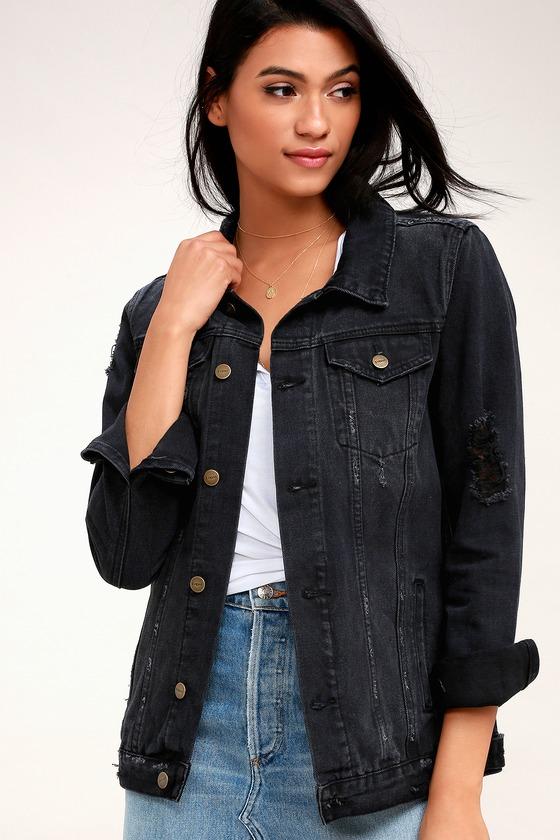 Evidnt Chartres Washed Black Distressed Denim Jacket | Lulus