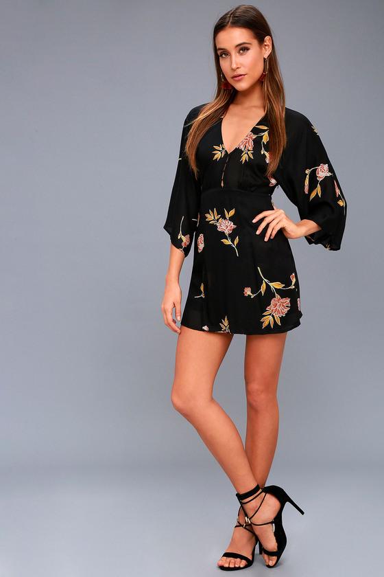 Amuse Society Wayfair Black Floral Print Long Sleeve Dress | Lulus