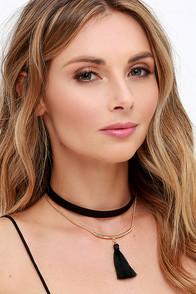 Lulu*s Bella Amore Gold And Black Tassel Choker Necklace