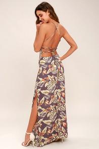 Lulus Rather Ravishing Dusty Purple Floral Print Lace-up Maxi Dress