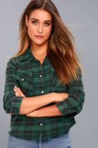 Lulus In A Haze Green Plaid Flannel Button-up Top