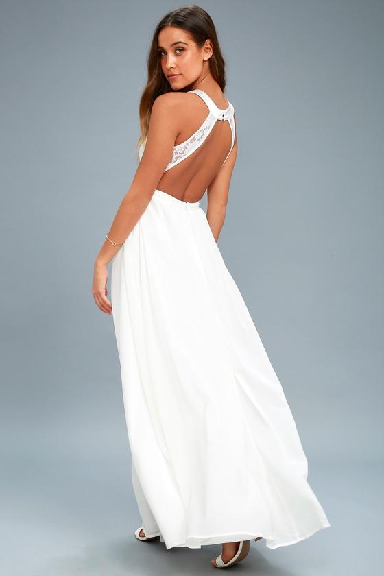 Precious Love White Lace Backless Maxi Dress | Lulus