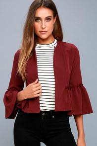 Dance & Marvel Forever Fancy Wine Red Cropped Flounce Sleeve Jacket