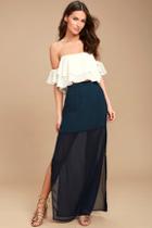 Lulus Kamaria Navy Blue Maxi Skirt