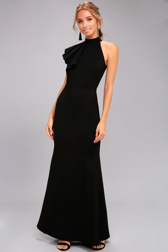 Lulus | Margaux Black One-shoulder Maxi Dress | Size Small | 100% Polyester