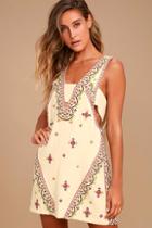 Free People Never Been Beige Embroidered Mini Dress