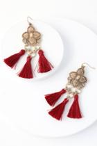 Lulus | Eudora Gold And Burgundy Tassel Earrings