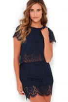 Lulus | Turn Back Time Navy Blue Lace Two-piece Dress | Size Large | 100% Polyester
