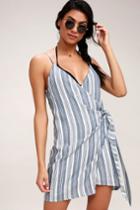 Heat Wave Navy Blue And White Striped Wrap Swim Cover-up | Lulus