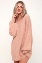 Slater Blush Pink Fuzzy Sweater Dress | Lulus