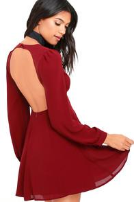 Lulus How Sweet Wine Red Long Sleeve Dress