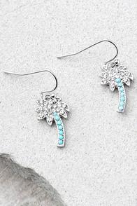 Lulus Palms Of Paradise Blue And Silver Rhinestone Earrings