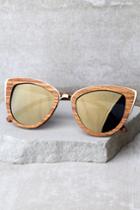 Woodzee | Lexi Dark Gold Mirrored Pear Wood Sunglasses | Lulus