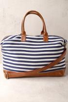 Lulus | Jet Setter Cream And Navy Blue Striped Weekender Bag | Vegan Friendly
