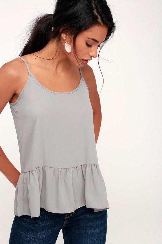 Olive + Oak Reagan Grey Flounce Tank Top | Lulus