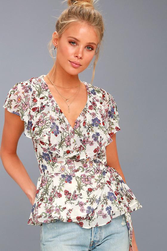 Lucrezia White Floral Print Wrap Top | Lulus