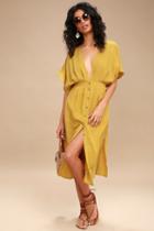 Lost + Wander Poppy Mustard Yellow Button-up Midi Dress | Lulus