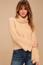 Sage The Label | Chloe Beige Cowl Neck Bell Sleeve Sweater | Size Small | Lulus
