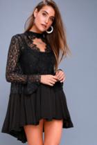 Free People New Tell Tale Black Lace Long Sleeve Tunic | Lulus