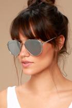 Lulus | Top Sun Silver And Grey Mirrored Aviator Sunglasses