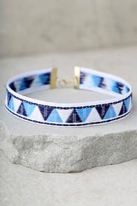 Lulus Fregate Island Blue Embroidered Choker Necklace