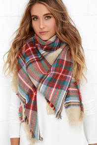 Gena Accessories Ticket To Timbuktu Beige Plaid Scarf
