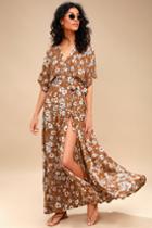 Faithfull The Brand Bergamo Brown Floral Print Wrap Maxi Dress | Lulus
