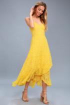 Saunter Along Yellow Lace Midi Dress | Lulus