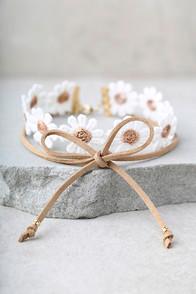 Ettika Floral Ties Taupe Leather Layered Choker Necklace