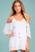 Rahi Cali | Dreamer White Embroidered Off-the-shoulder Romper | Size Large | 100% Cotton | Lulus