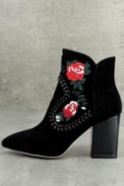 Silent D | Manda Black Genuine Suede Leather Embroidered Ankle Booties | Size 38/7.5 | Lulus