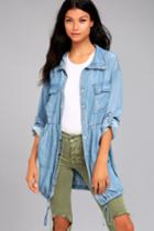 Lulus | London Skies Light Blue Chambray Jacket | Size Large