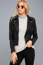 Lulus | Austin Nights Black Vegan Leather Studded Moto Jacket | Size Large | Vegan Friendly