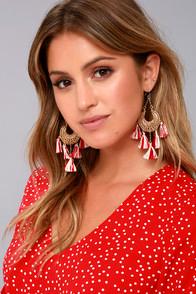 Lulus Hanalei Gold And Red Tassel Earrings