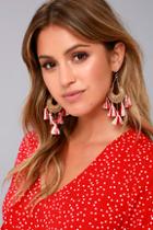 Lulus Hanalei Gold And Red Tassel Earrings