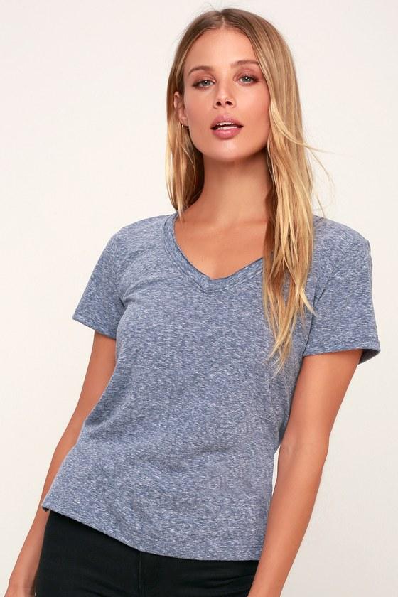 Project Social T Geana Heather Navy Blue V-neck Tee | Lulus