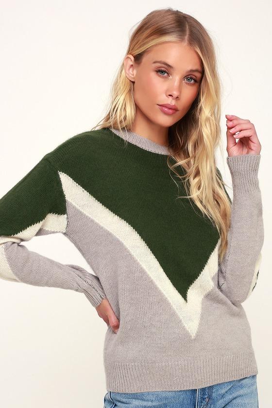 J.o.a. Must Be Magic Green Colorblock Chevron Knit Sweater | Lulus