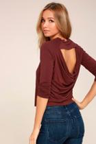 Lulus Just The Essentials Burgundy Backless Long Sleeve Top