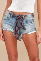 Free People Sashed And Relaxed Light Wash Distressed Shorts | Lulus