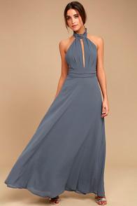 Lulus First Comes Love Denim Blue Maxi Dress