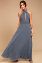 Lulus First Comes Love Denim Blue Maxi Dress