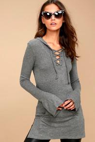 Olive & Oak Jane Heather Grey Lace-up Hoodie